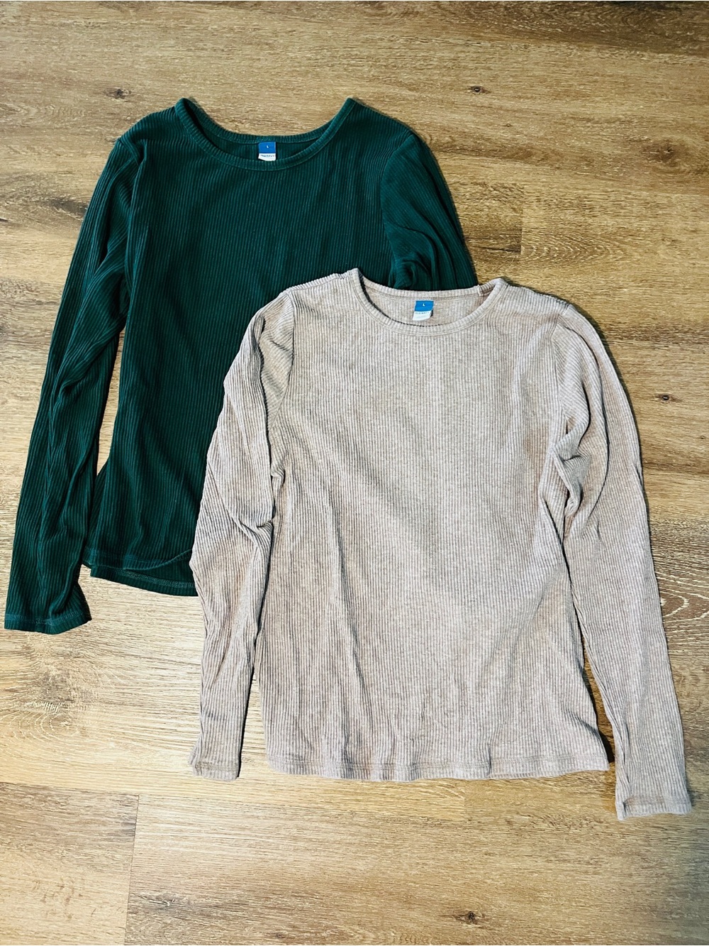 Long Sleeve Ribbed Top - Green & Brown